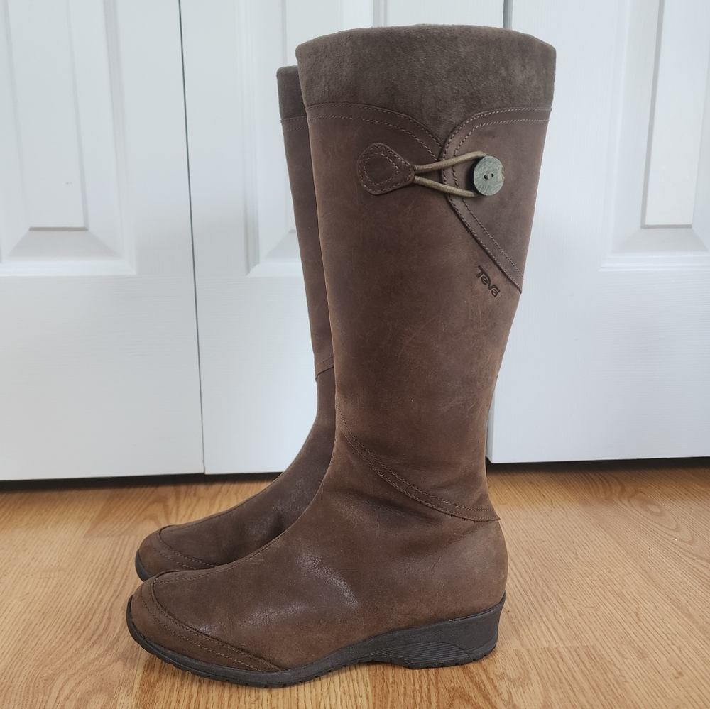 Teva Jade Cove Tall Knee Boots Women's 8 39 Dark Brown Leather